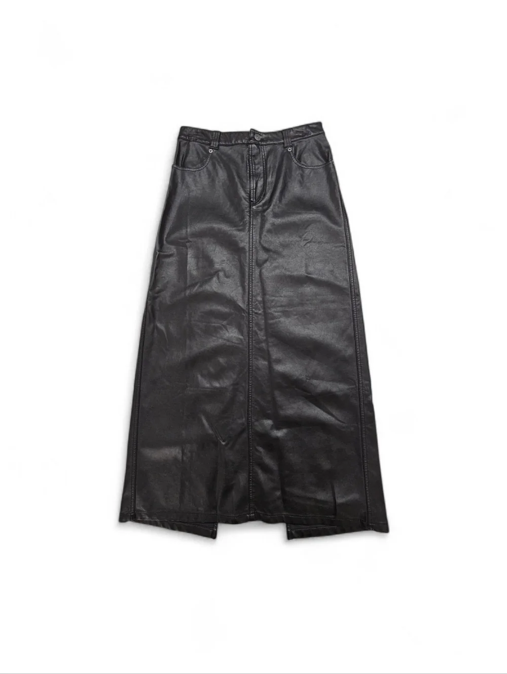 Free People City Slicker Faux Leather Maxi Skirt With Back Slit Sz 2